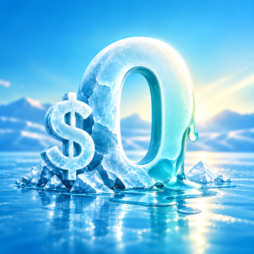 Thaw app icon showing a melting zero and dollar sign